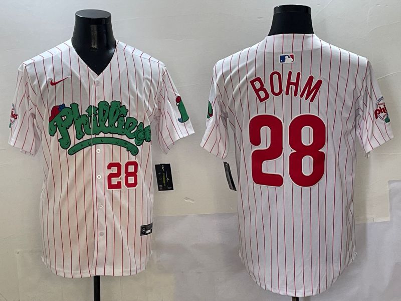 Men Philadelphia Phillies #28 Bohm White Fourth generation Joint Name Nike 2025 MLB Jersey style 14